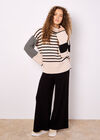 Mixed Stripe Oversized Chunky Jumper, Stone, large