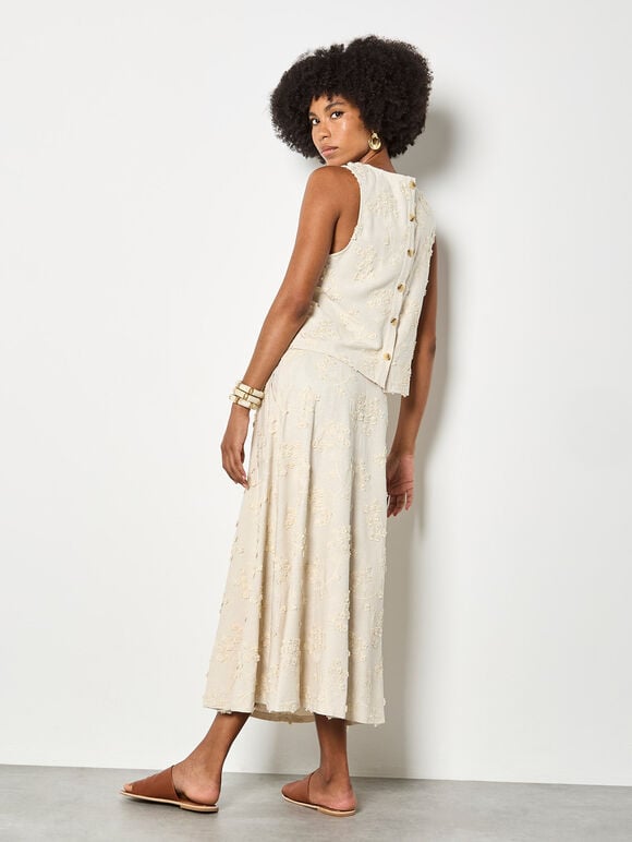 Floral Linen Blend Shell Top & Skirt Set, , large