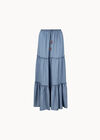 Denim Tiered Maxi Skirt, Blue, large