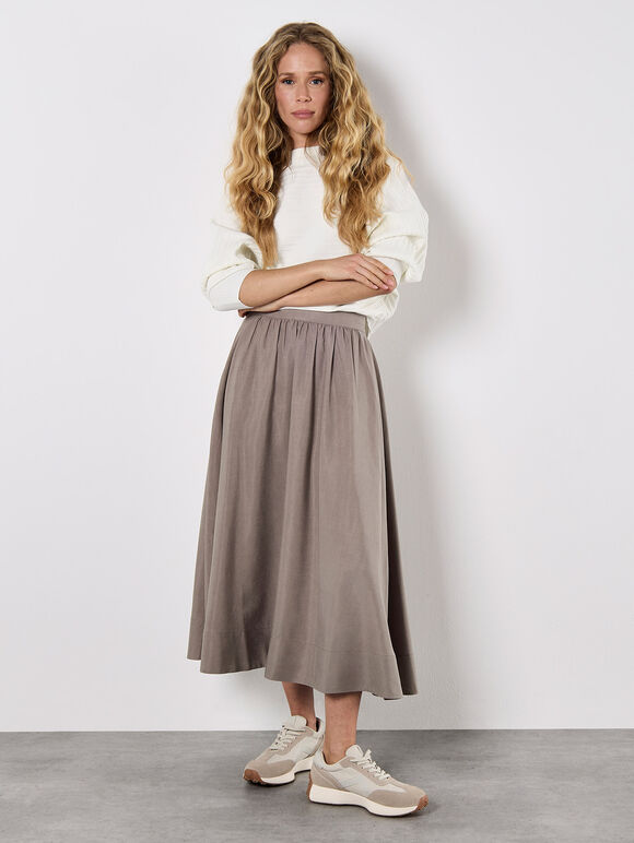 Soft Woven A-Line Midaxi Skirt, Grey, large