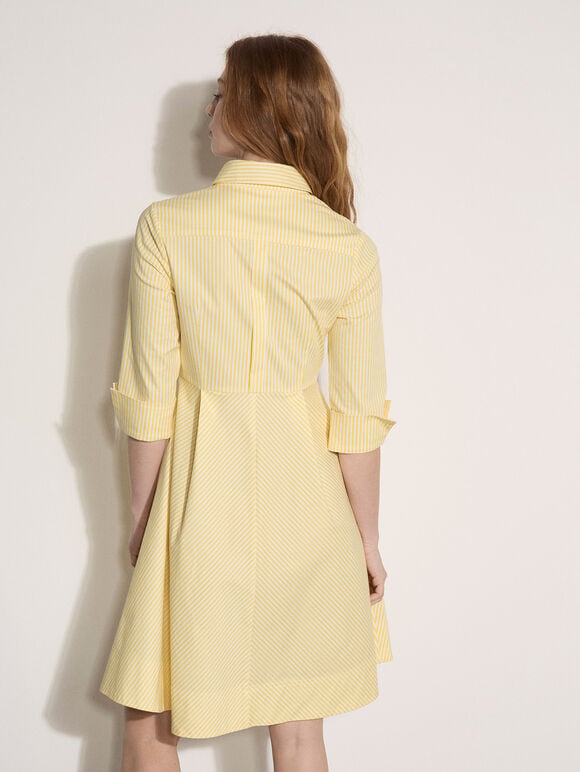 Cotton Stripe Shirt Mini Dress, Yellow, large