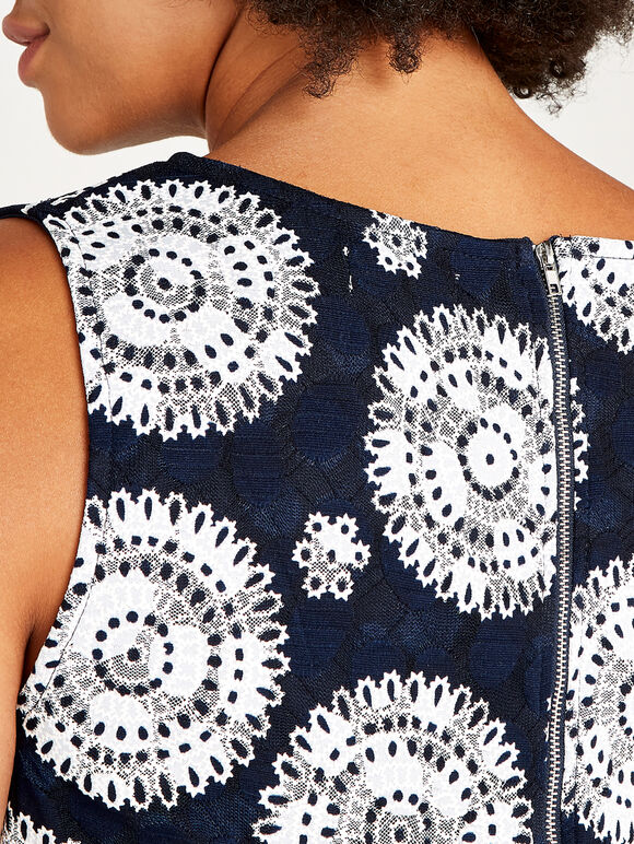 Navy Kaleidoscope Rubber Stamp Shift Dress+, Navy, large