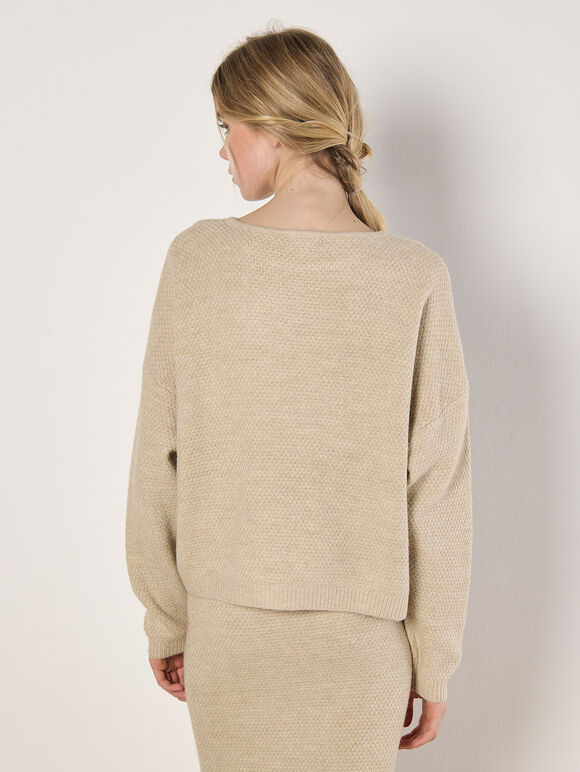 Waffle Knit Batwing Jumper, Stone, large