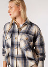 Raw Edge Check Shacket, Navy, large
