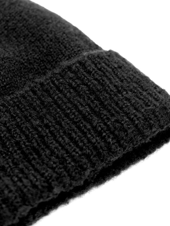 Textured Pom Pom Beanie, Black, large