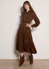 Paisley Metallic Shimmer Tiered Midi Dress, Brown, large