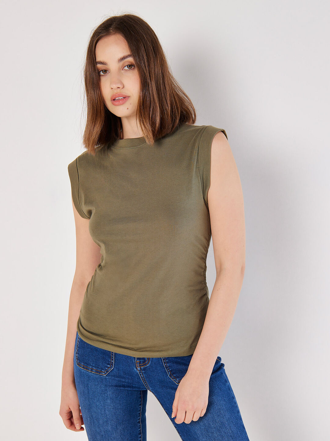 Cotton Jersey Side Ruched T-Shirt