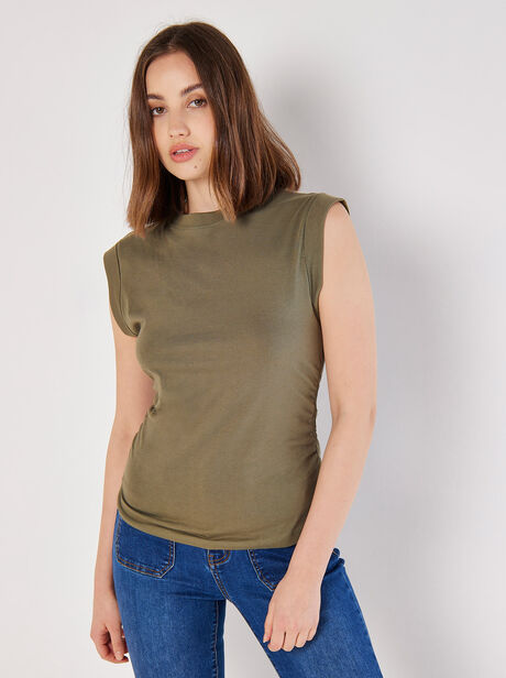Cotton Jersey Side Ruched T-Shirt