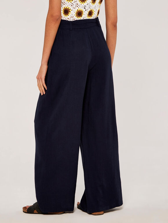 Linen Palazzo Trouser, Navy, large