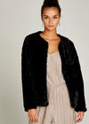 Faux Fur Short Crop Jacket, Black, large