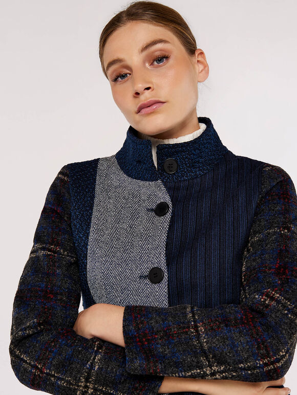 Mix & Match Patchwork Coat, Navy, large