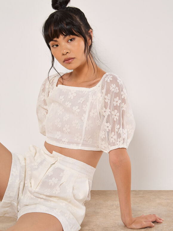 Daisy Mesh Shorts, Cream, large