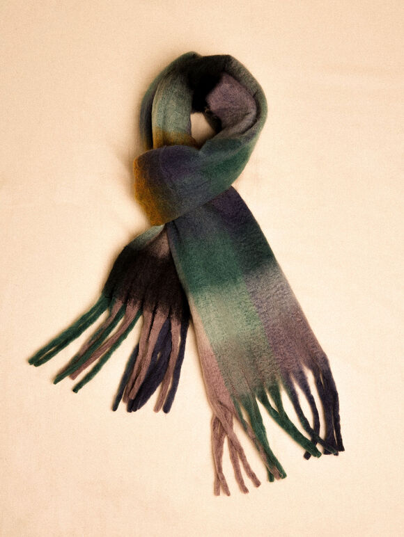 Check Colour Block Scarf, Black, large