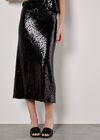 Sequin Bias Cut Midaxi Skirt, Black, large