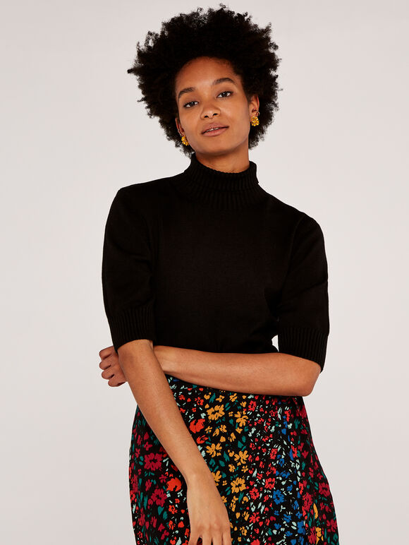 Turtle Neck Jumper, Black, large