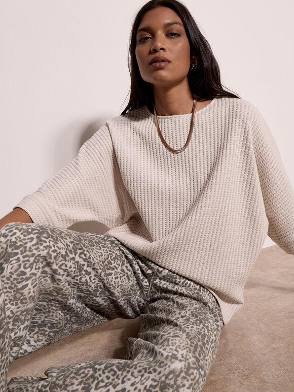 Waffle Knit Batwing Top, Stone, large