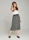 Black Graphic Leaf Floral Midi Skirt, Black, large