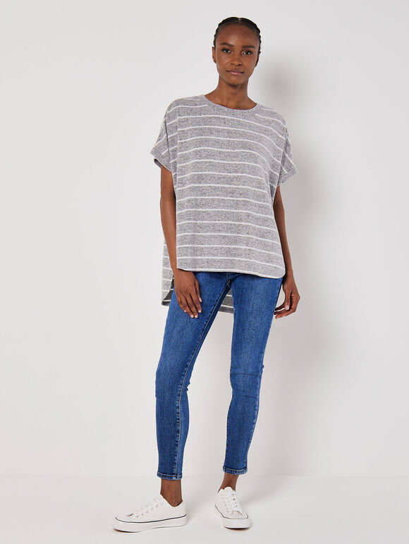 Soft Touch Stripe Top, Grey, large