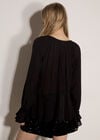 Textured Peplum Hem Blouse, Black, large