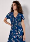 Watercolour Floral Smocked Maxi Dress, Blue, large