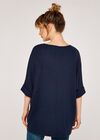 Soft-Touch Batwing Waffle Knit Top, Navy, large