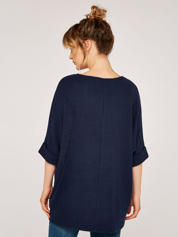 Soft-Touch Batwing Waffle Knit Top, Navy, large