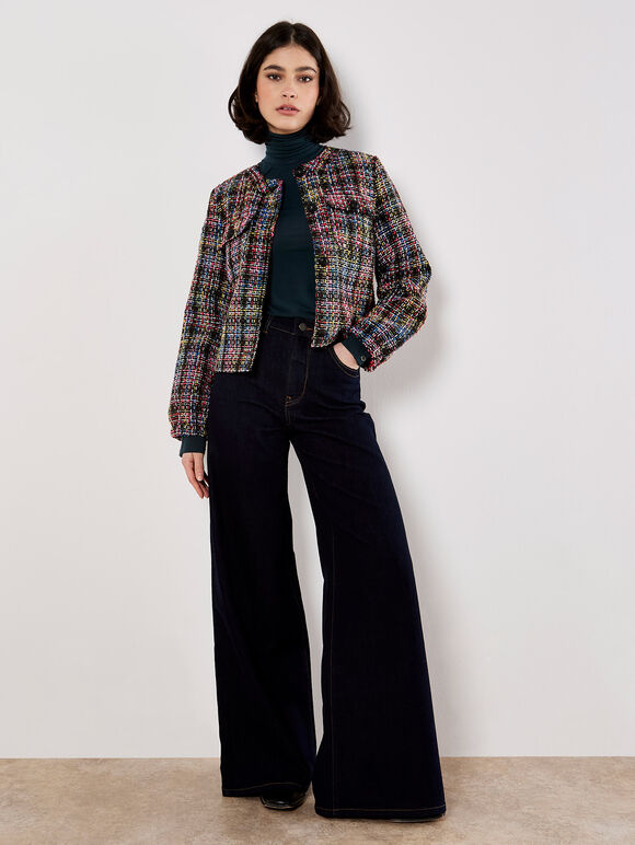 Multicoloured Tweed Jacket, Black, large
