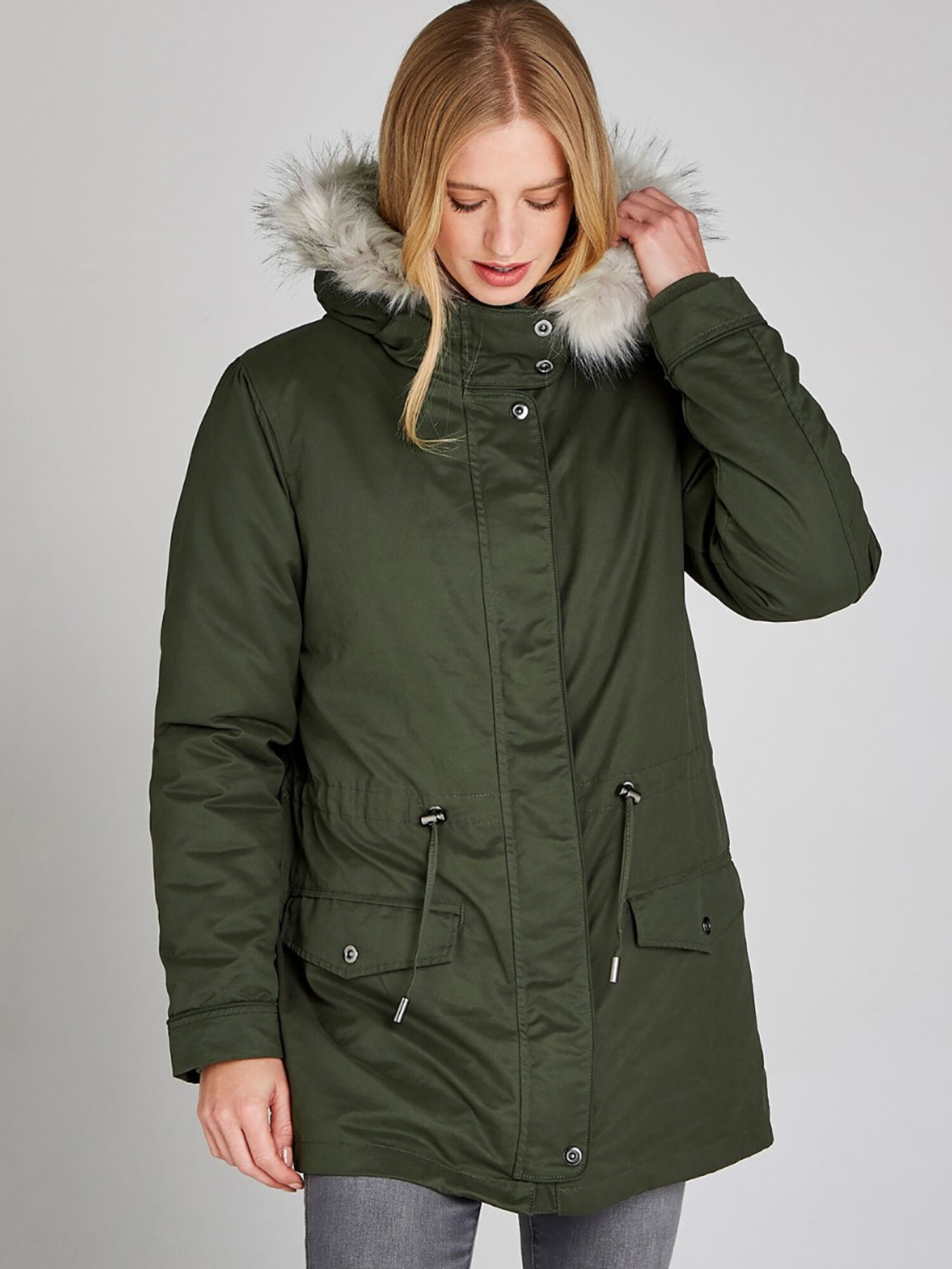 Removable Padding Faux Fur Hood Coat Apricot Clothing