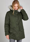 Removable Padding Faux Fur Hood Coat, Khaki, large