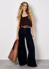 Animal Print Bubble Hem Cami Top, Brown, large