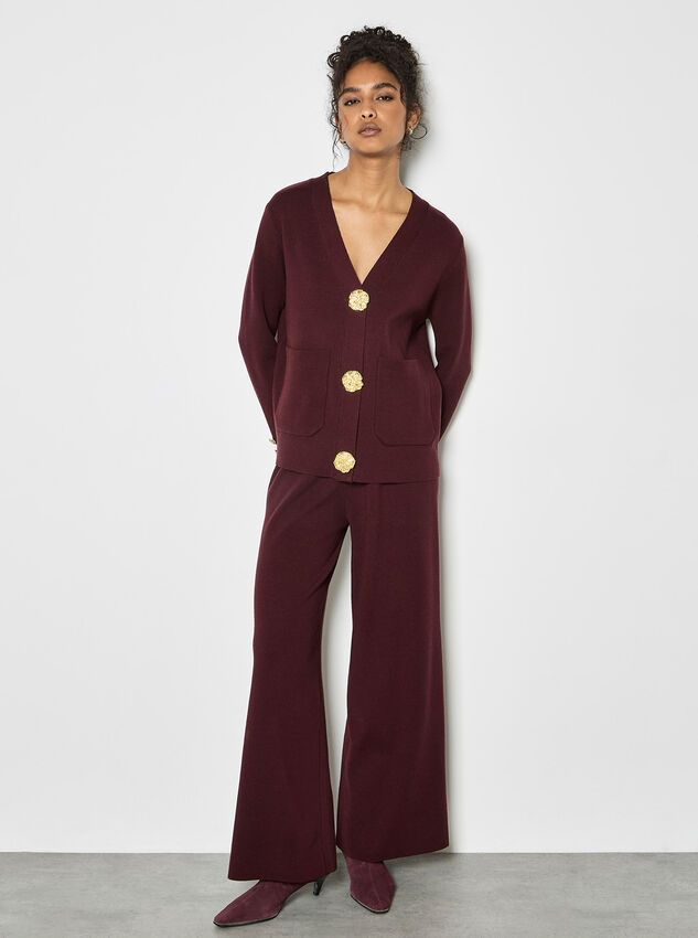 Statement Hammered Buttons Lightweight Cardigan, Burgundy, large