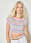 Hand-Crocheted Stripes Crop Top, Pink, large