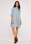 Denim Swing Shirt Mini Dress, Blue, large