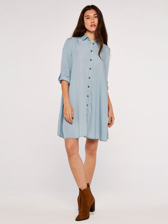 Denim Shirt Dress, Blue, large