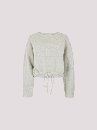 Cropped Boucle Knit Drawstring Jumper
