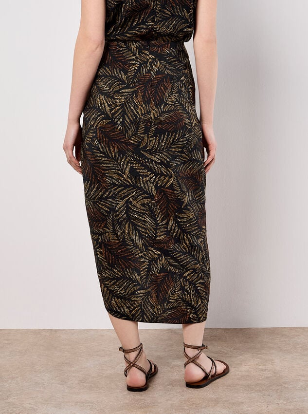 Batik Leaf Wrap Midi Skirt, Black, large