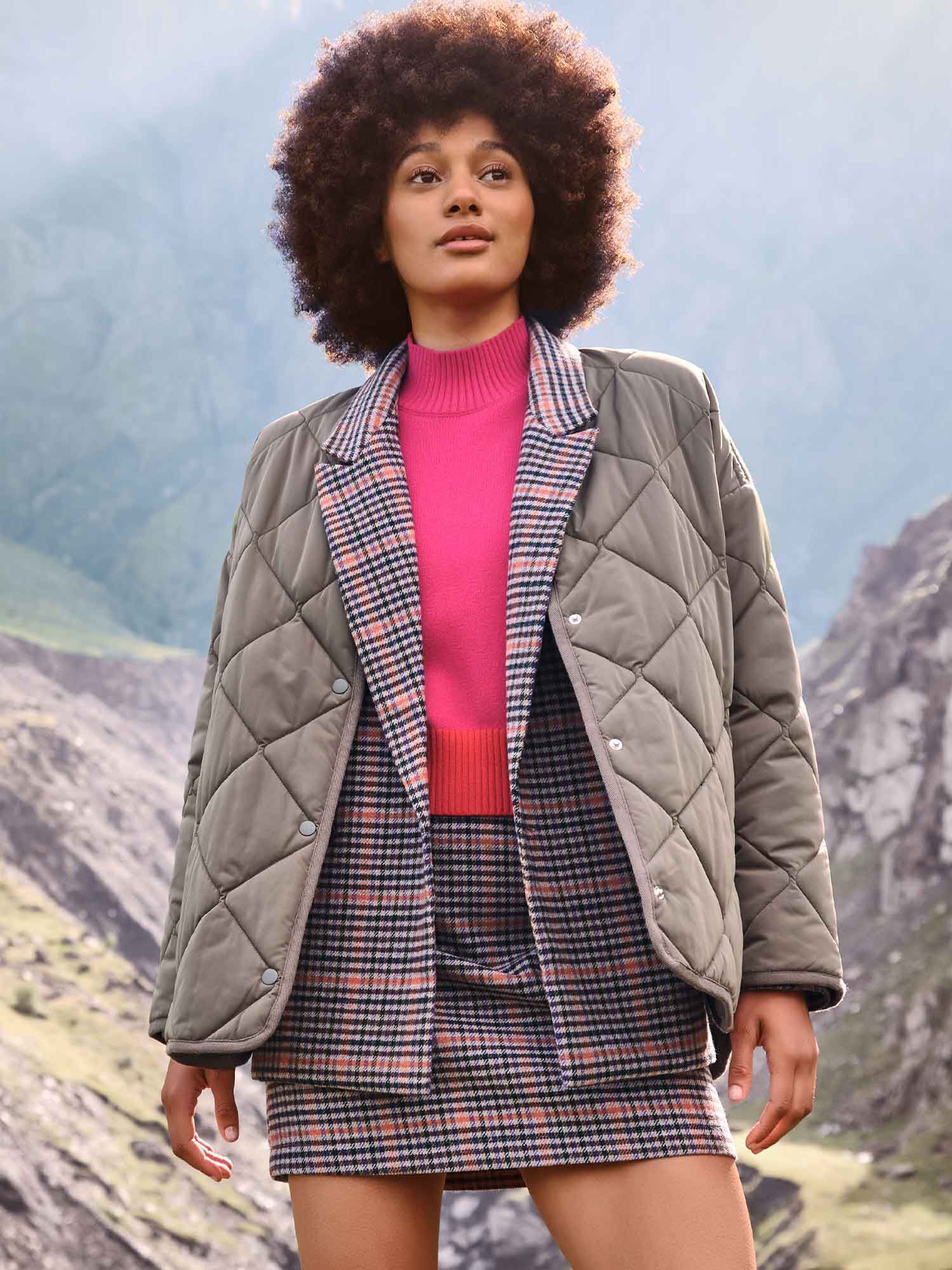 Collarless puffer sale jacket