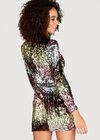 Pink Multicoloured Mock Neck Sequin Dress, Pink, large