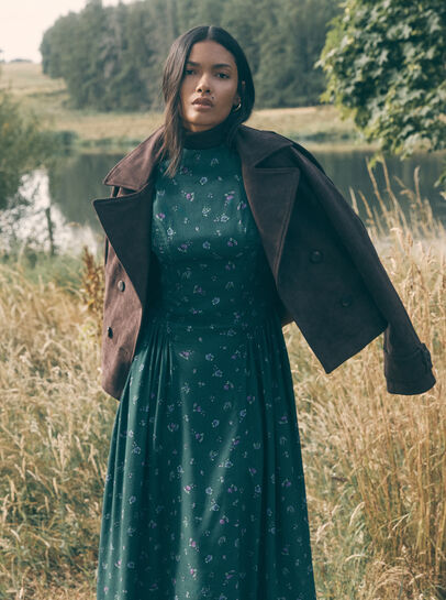 Floral Crepe Smocked Midi Dress