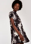 Tie Dye Jersey Mock Neck Dress, Dark Grey - Charcoal, large