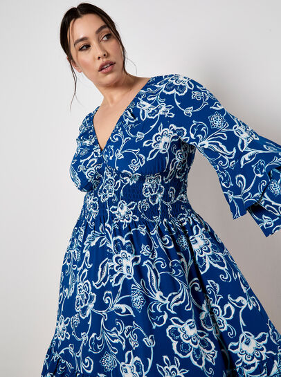 Sarasa Floral Smocked Ruffle Mini Dress