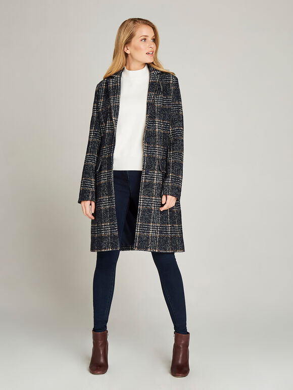 Navy Dogtooth Coat, Navy, large
