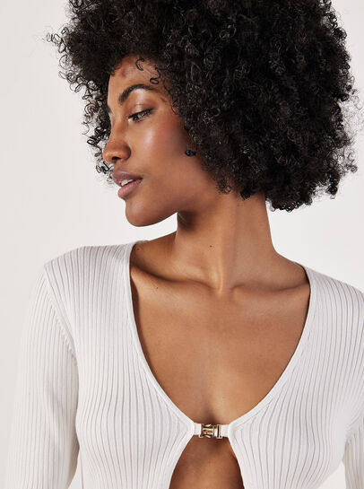 Ribbed Knit Front Clip Cardigan