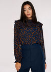 Animal Print Chiffon Top, Navy, large