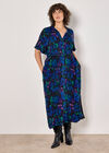 Curve Floral Shirt Midaxi Dress, Blue, large