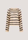 Stripe Mesh Knit Bell Sleeve Jumper, Stone, large