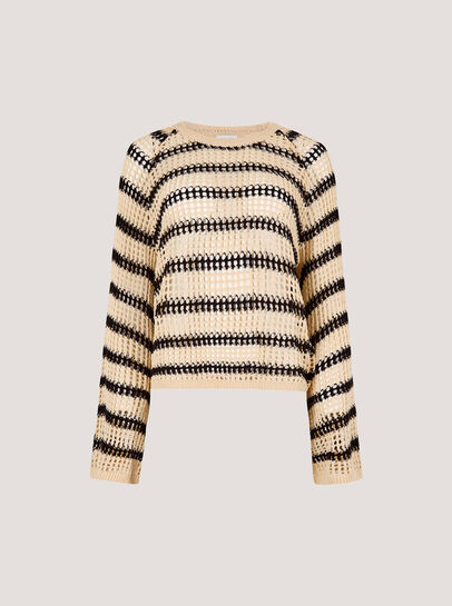 Stripe Mesh Knit Bell Sleeve Jumper