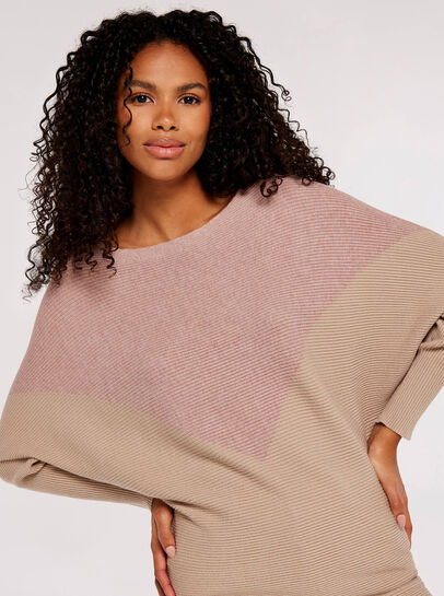 Chevron Ribbed  Batwing Jumper