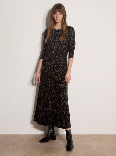 Jersey Knit Leopard Print Maxi Dress