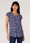 Garden Floral Top, Navy, large